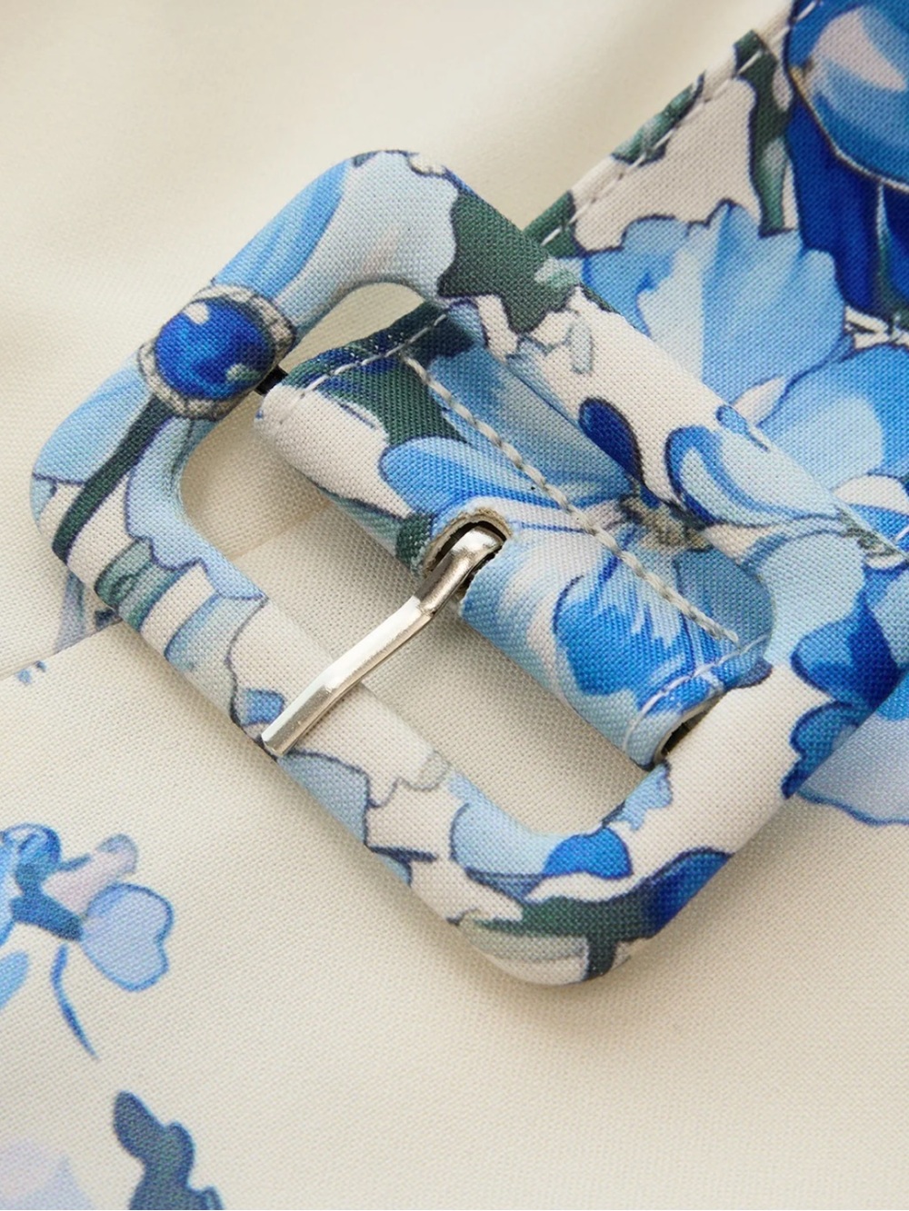 Commense Floral Belted Camisole & Wide-Leg Pants Set - Cream with Blue Floral M - Picture 6 of 8